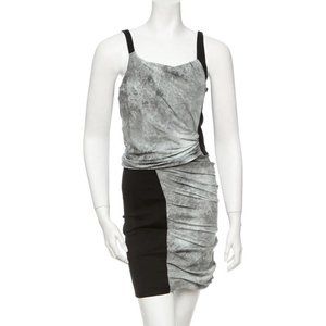 Helmut Lang Black & Grey Silk Sleeveless Dress w/ Ruching - Size 2 (XS)